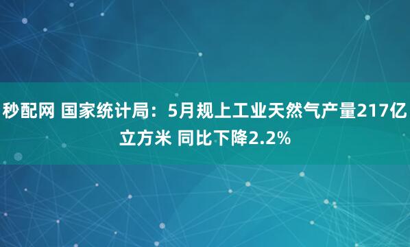 秒配网 国家统计局：5月规上工业天然气产量217亿立方米 同比下降2.2%